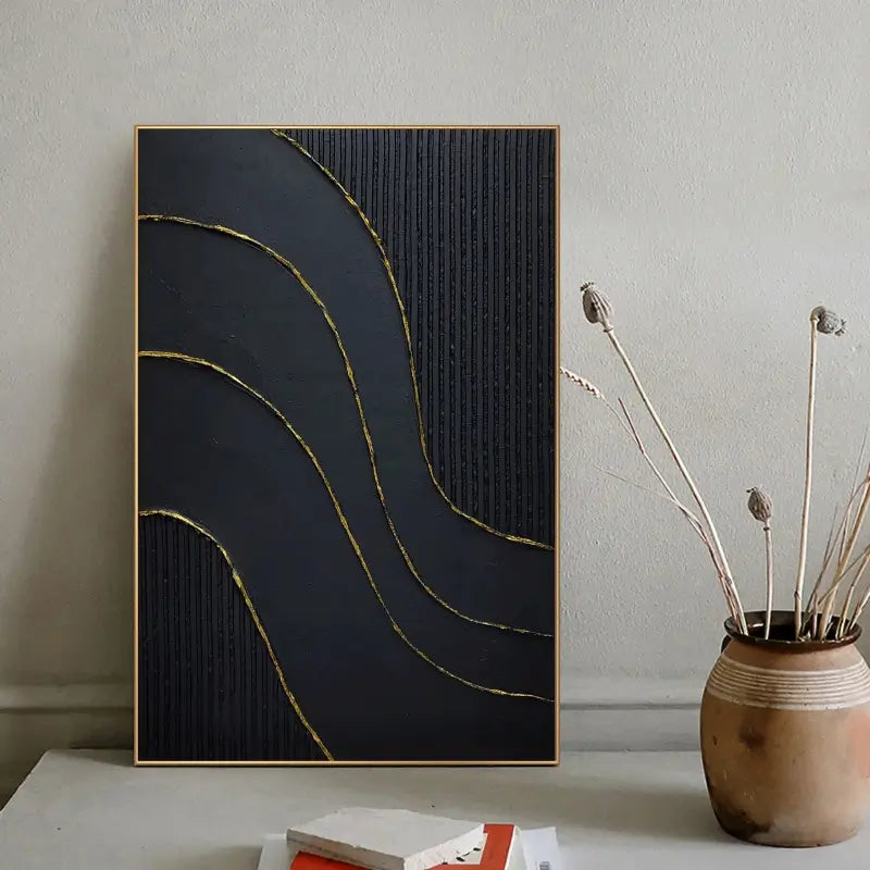 Black Gold Minimalist Textured Painting #MZ011