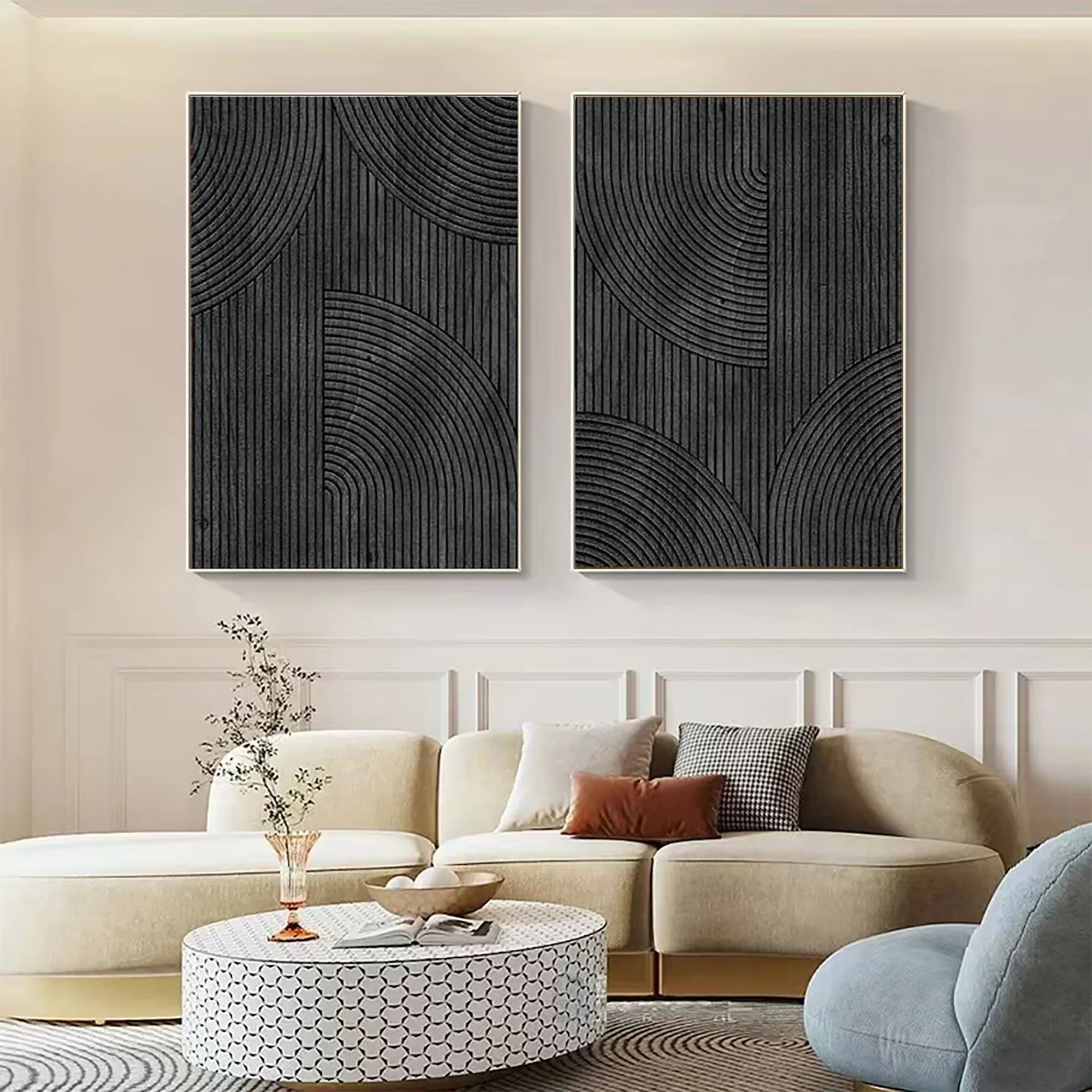 Black Minimalist Textured Paintings Canvas Set of 2 #MZ050