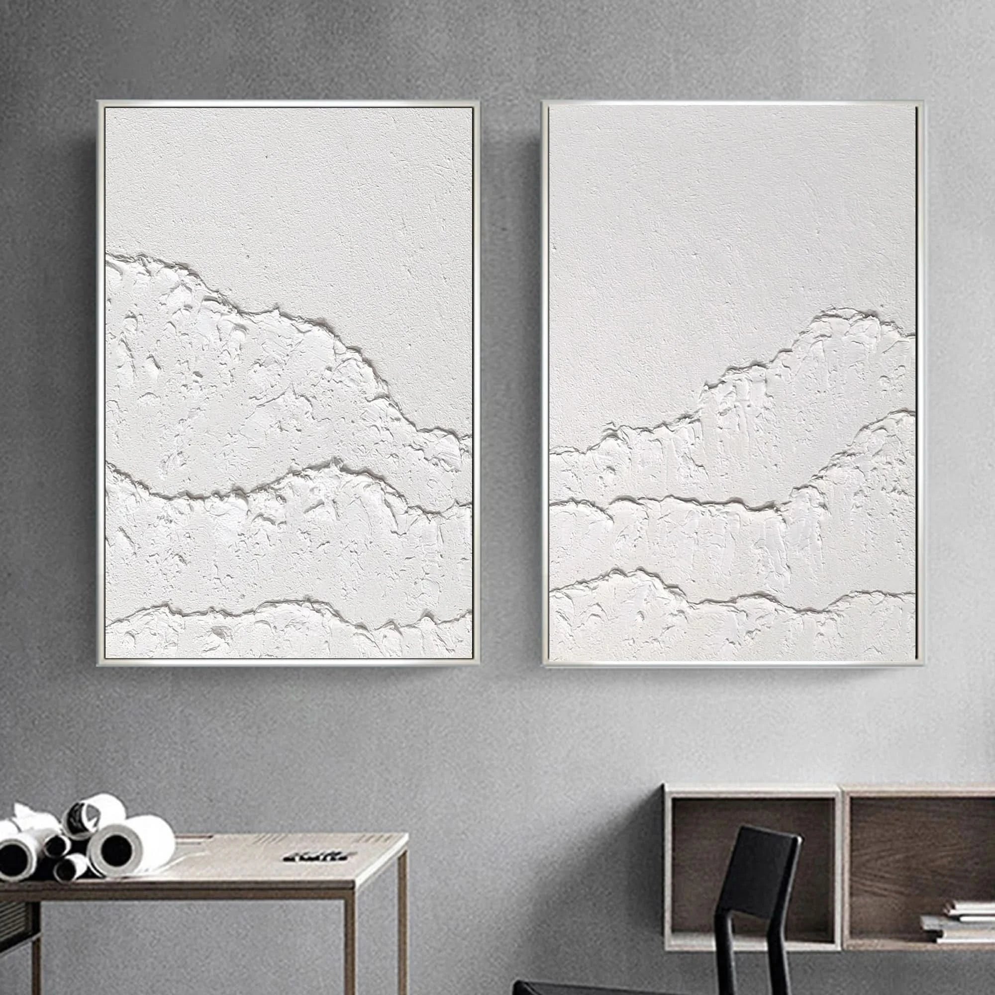 Set of 2 Textured Plaster Art Painting Minimalistic Room Decor