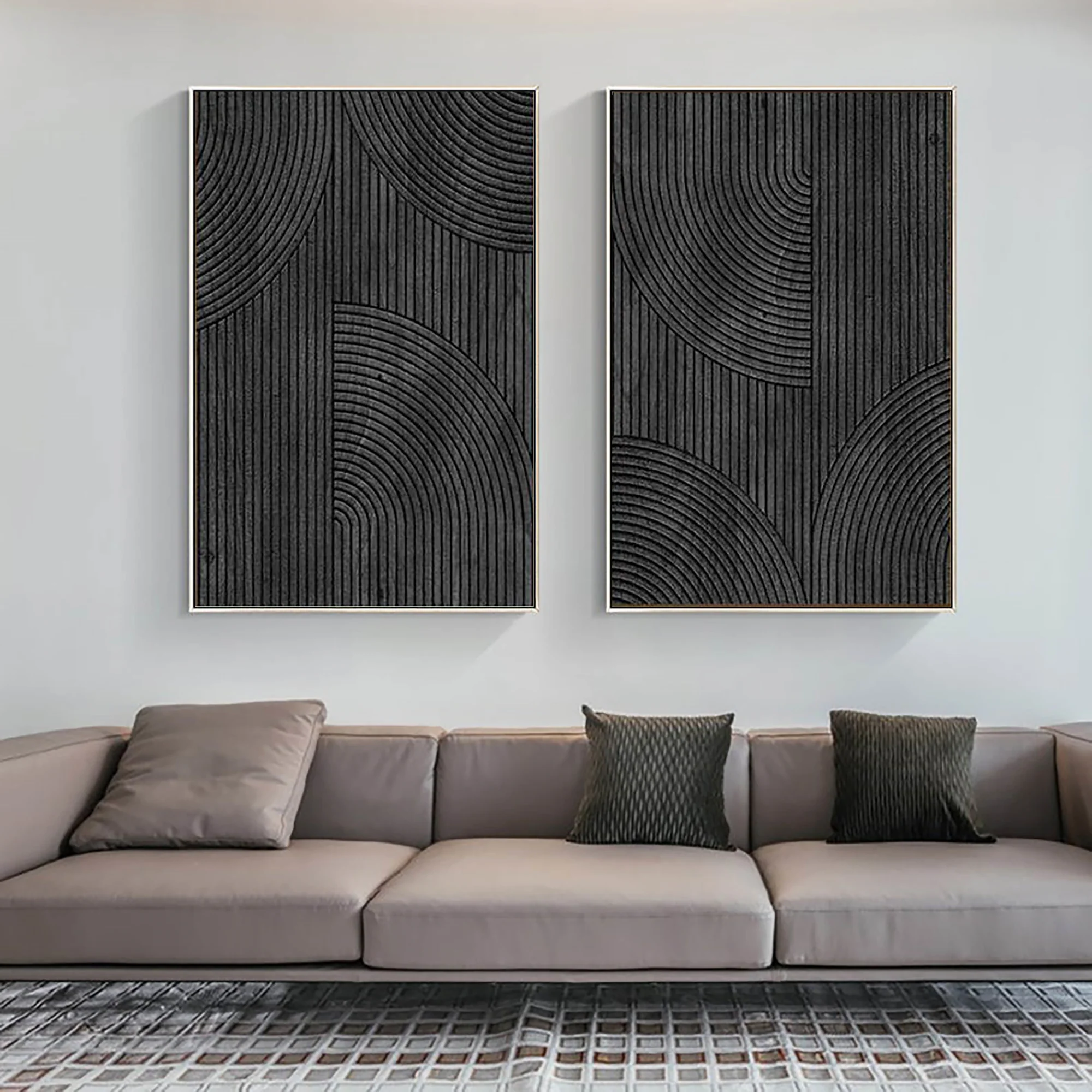 Black Minimalist Textured Paintings Canvas Set of 2 #MZ050