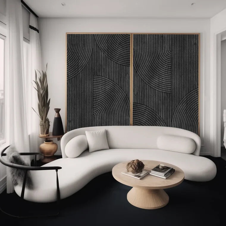 Black Minimalist Textured Paintings Canvas Set of 2 #MZ050