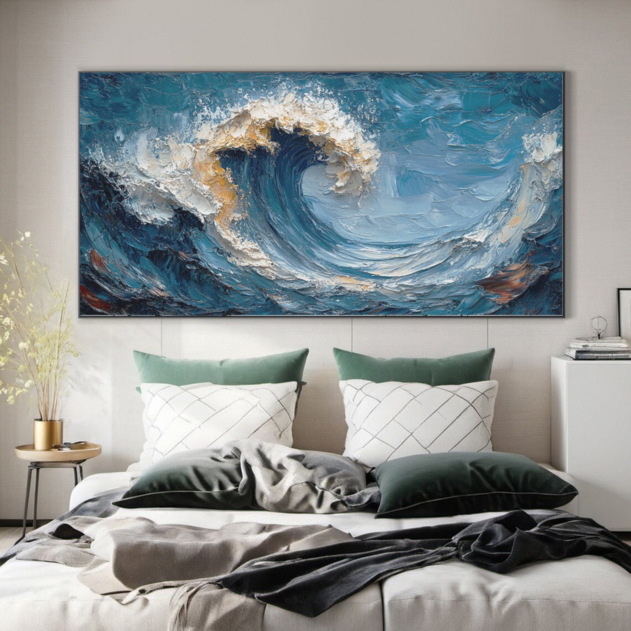 Marine Elegance Luxurious Blue Waves Oil Canvas for Modern Interiors #OP 007