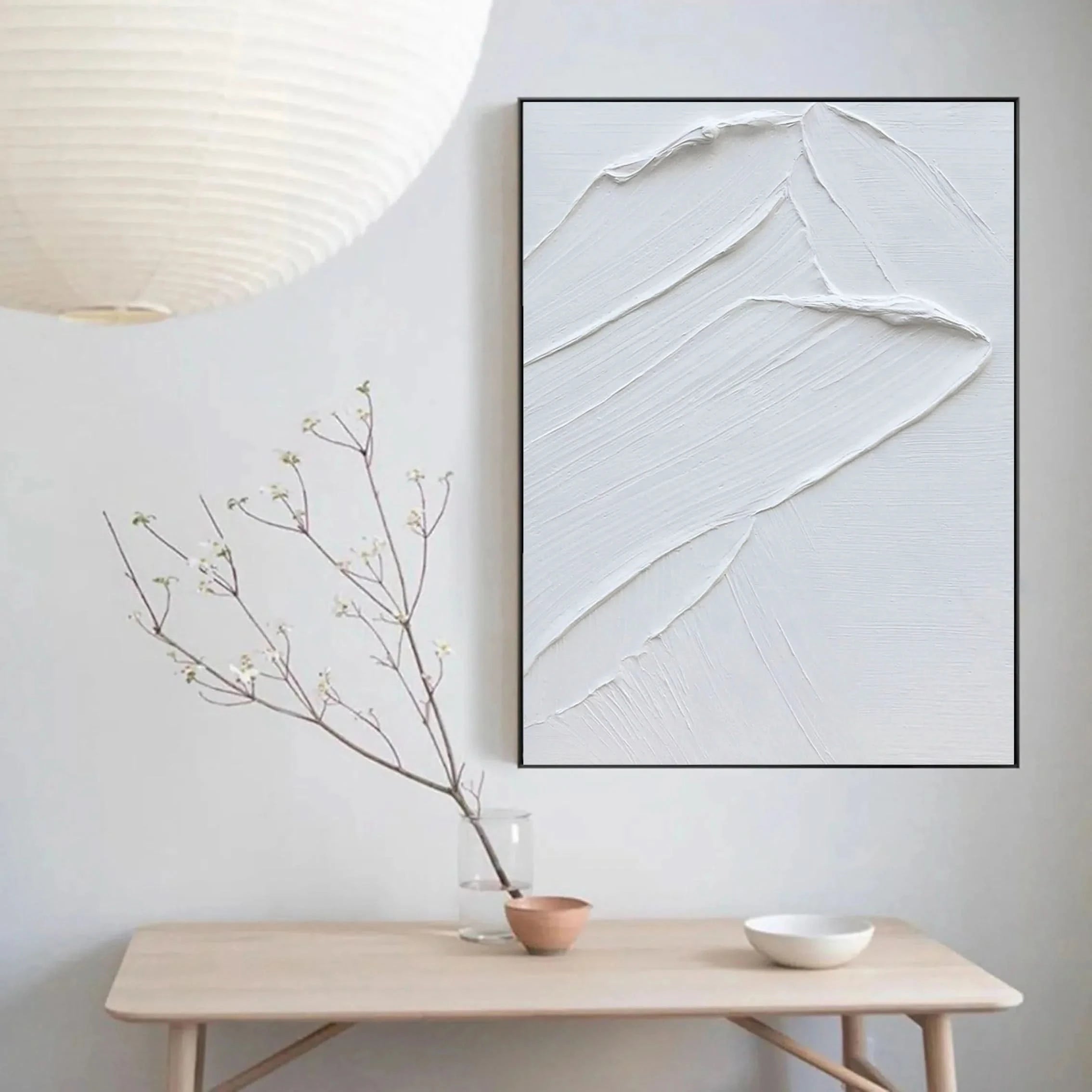 White Abstract Minimalist Painting 3D Textured Handcrafted Wall Art Modernism Home Decor