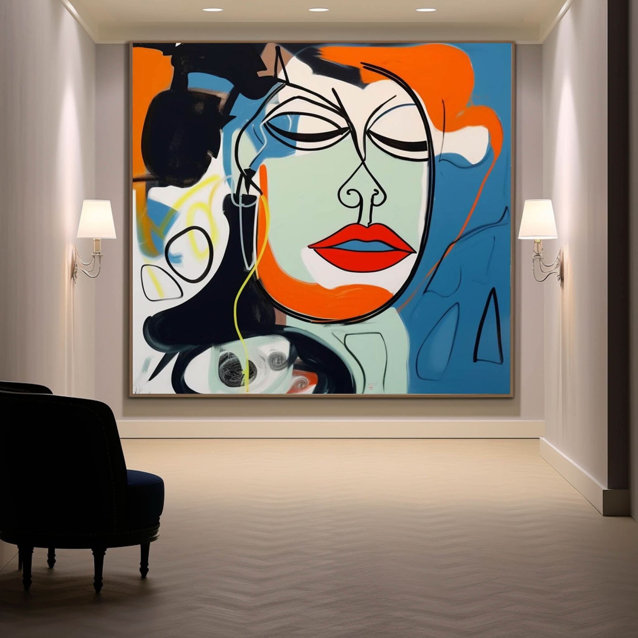 Large Abstract Woman Face Art Beautiful Woman Face Oil Painting Funny Woman Face Pop Canvas Wall Art