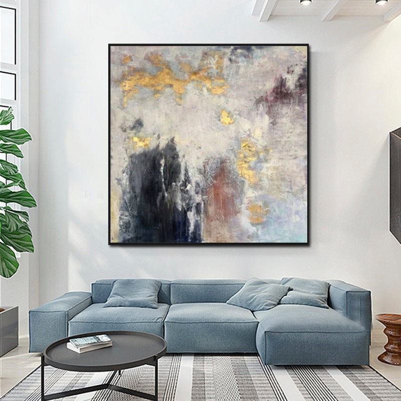 Nebula-Abstract Space Painting with Metallic Gold for Modern Interiors