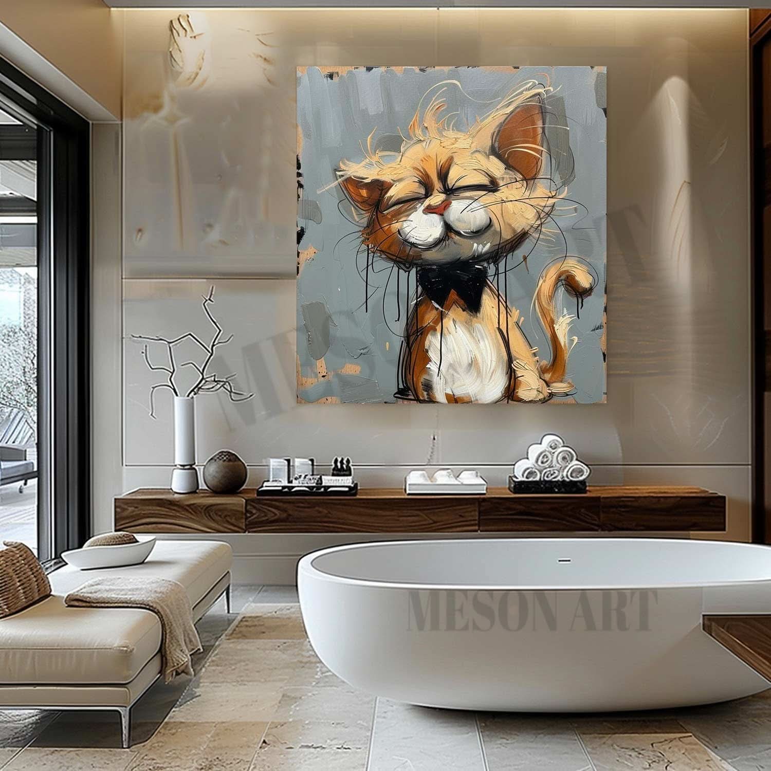 Garfield Doodle Canvas Art Beige and Yellow Cat Wall Art Garfield Doodle Cartoon Painting