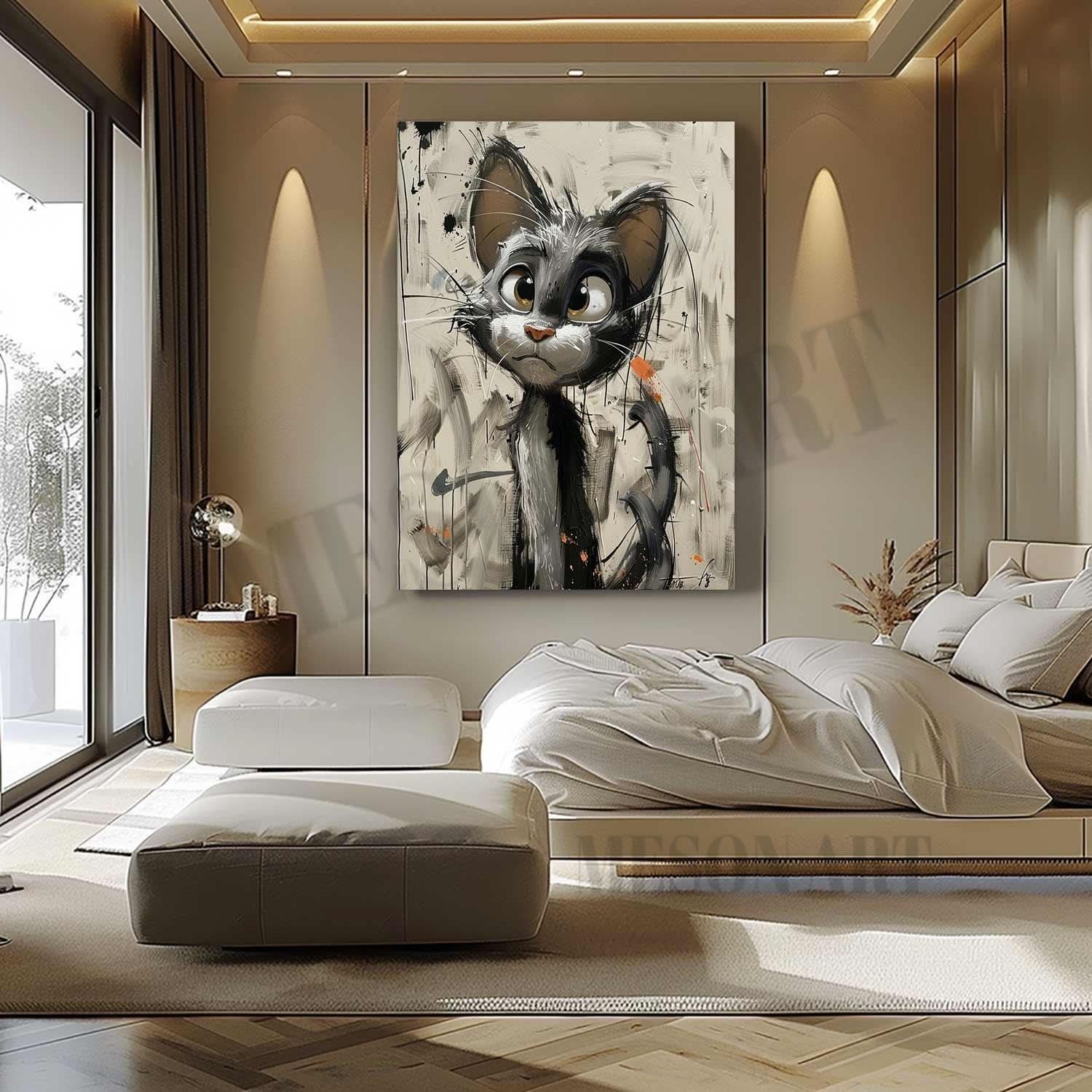 Cat Portrait Minimalist Painting Tom Cat Pop Art for Sale Tom Cat Portrait Pop Canvas Wall Art