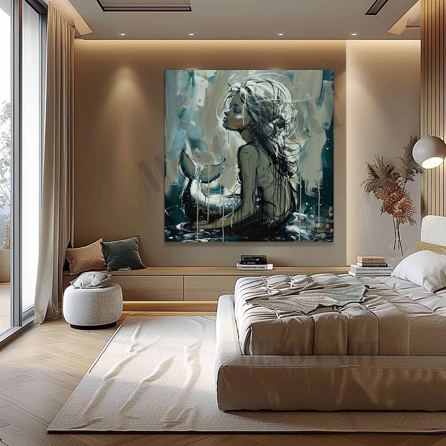 Mermaid Pop Canvas Art Mermaid Pop Wall Art Mermaid Oil Painting Mermaid Graffiti Art