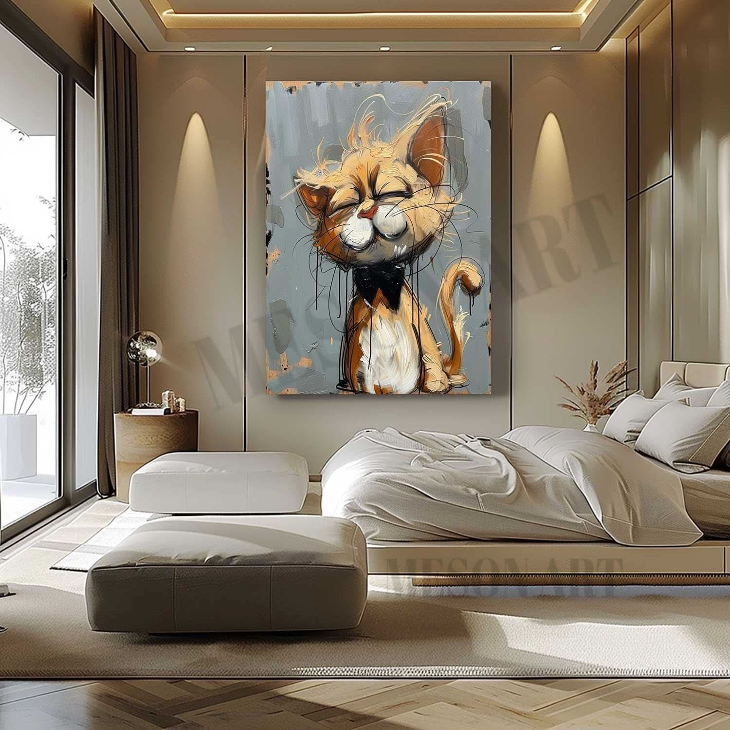 Garfield Doodle Canvas Art Beige and Yellow Cat Wall Art Garfield Doodle Cartoon Painting