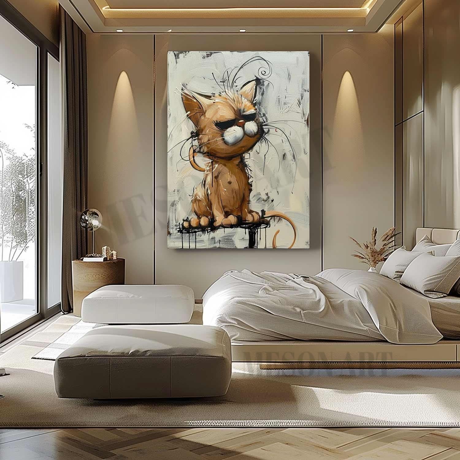 Garfield Graffiti Canvas Art Beige and Yellow Cat Wall Art Garfield Graffiti Cartoon Painting