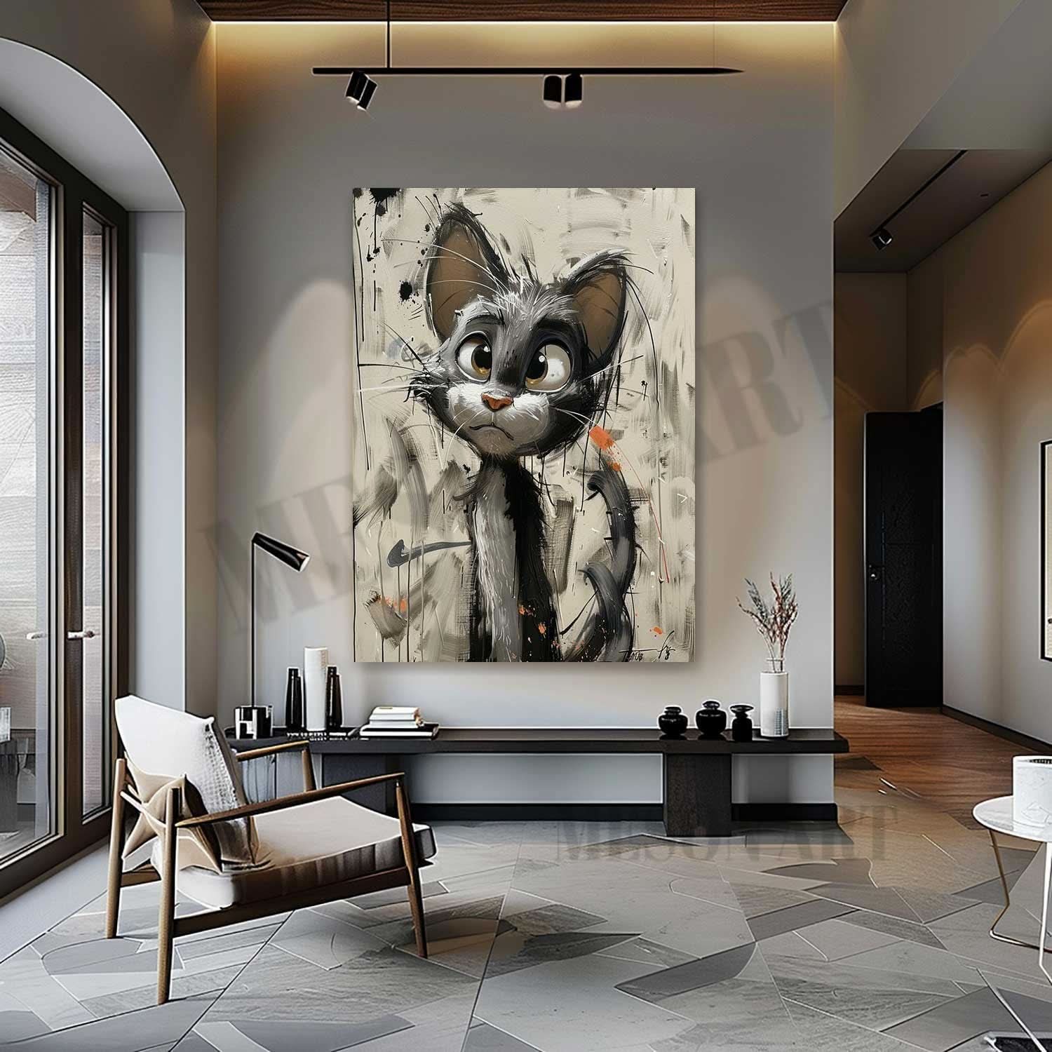 Cat Portrait Minimalist Painting Tom Cat Pop Art for Sale Tom Cat Portrait Pop Canvas Wall Art