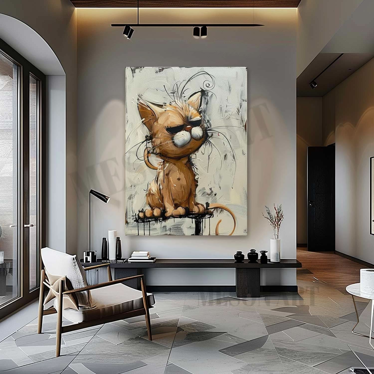 Garfield Graffiti Canvas Art Beige and Yellow Cat Wall Art Garfield Graffiti Cartoon Painting