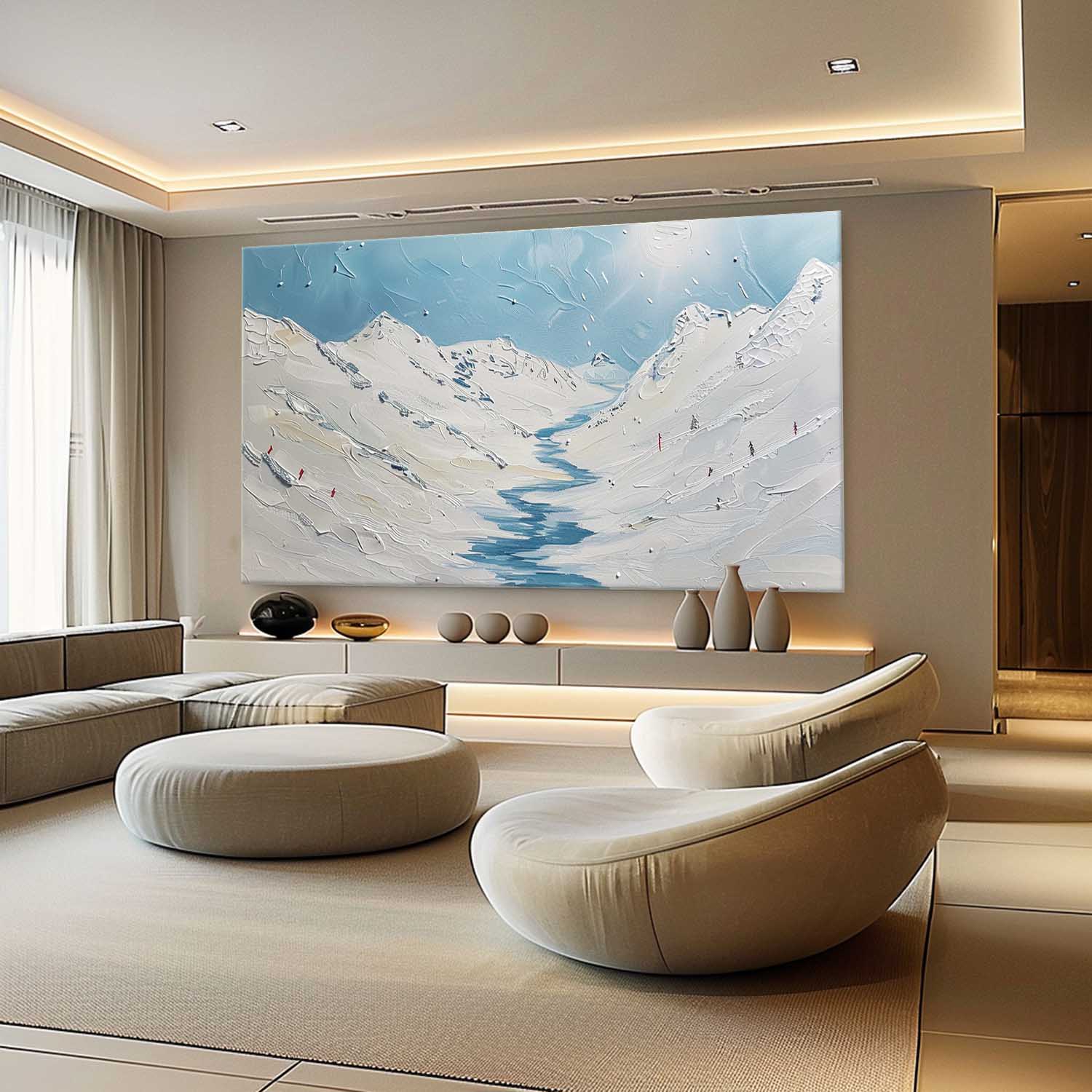 Large White Glacier Oil Painting White Plaster Texture Art On Canvas White Glacier Wall Art Decor