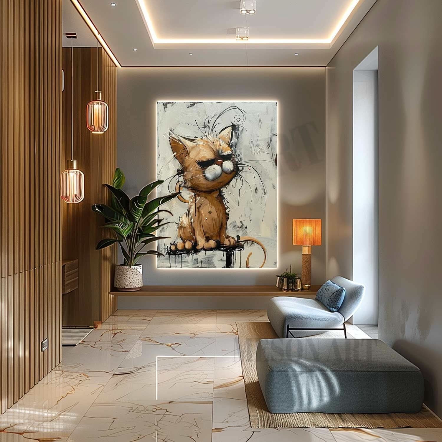 Garfield Graffiti Canvas Art Beige and Yellow Cat Wall Art Garfield Graffiti Cartoon Painting