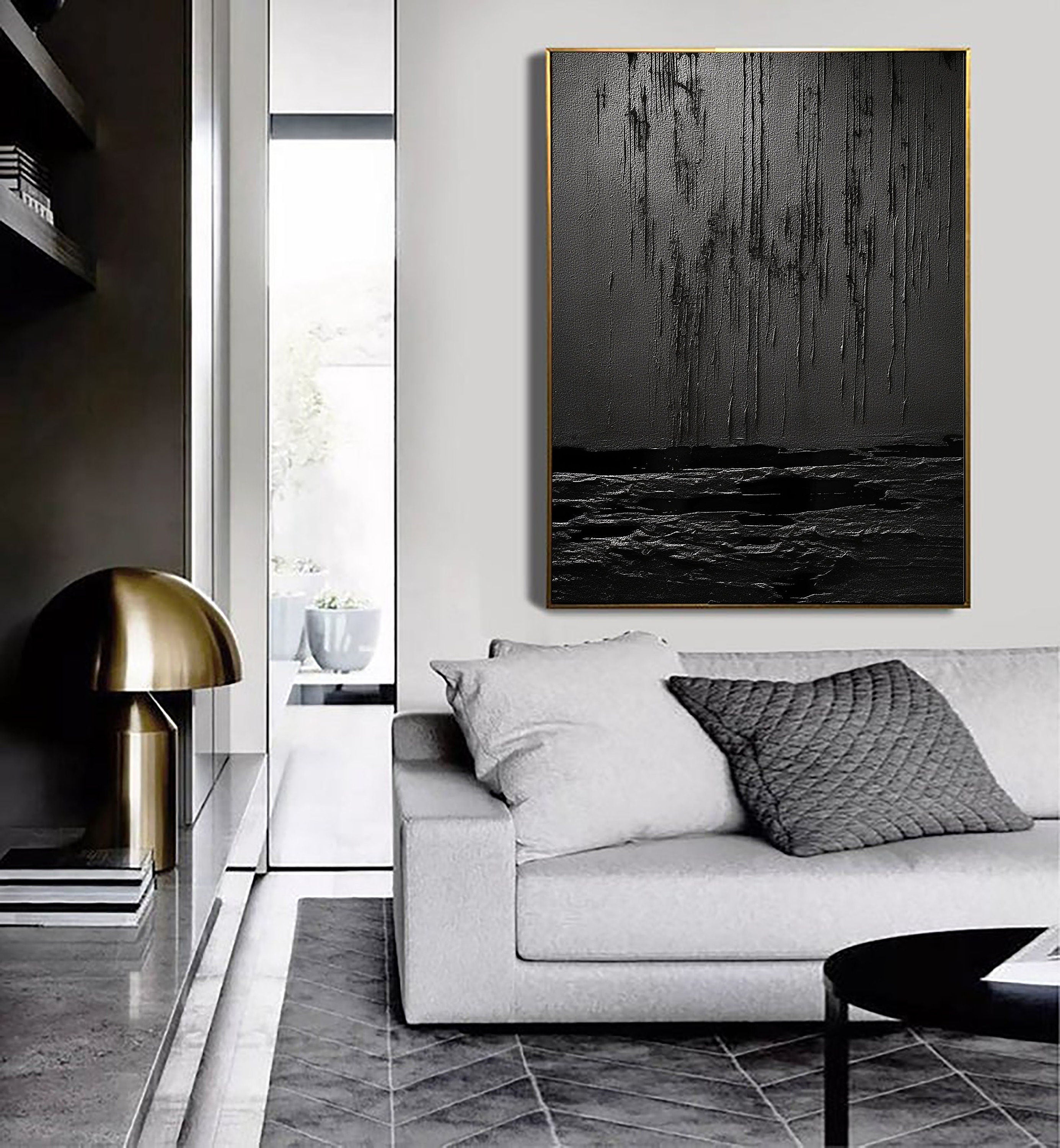 Black Minimalist Textured Painting Canvas #MZ031