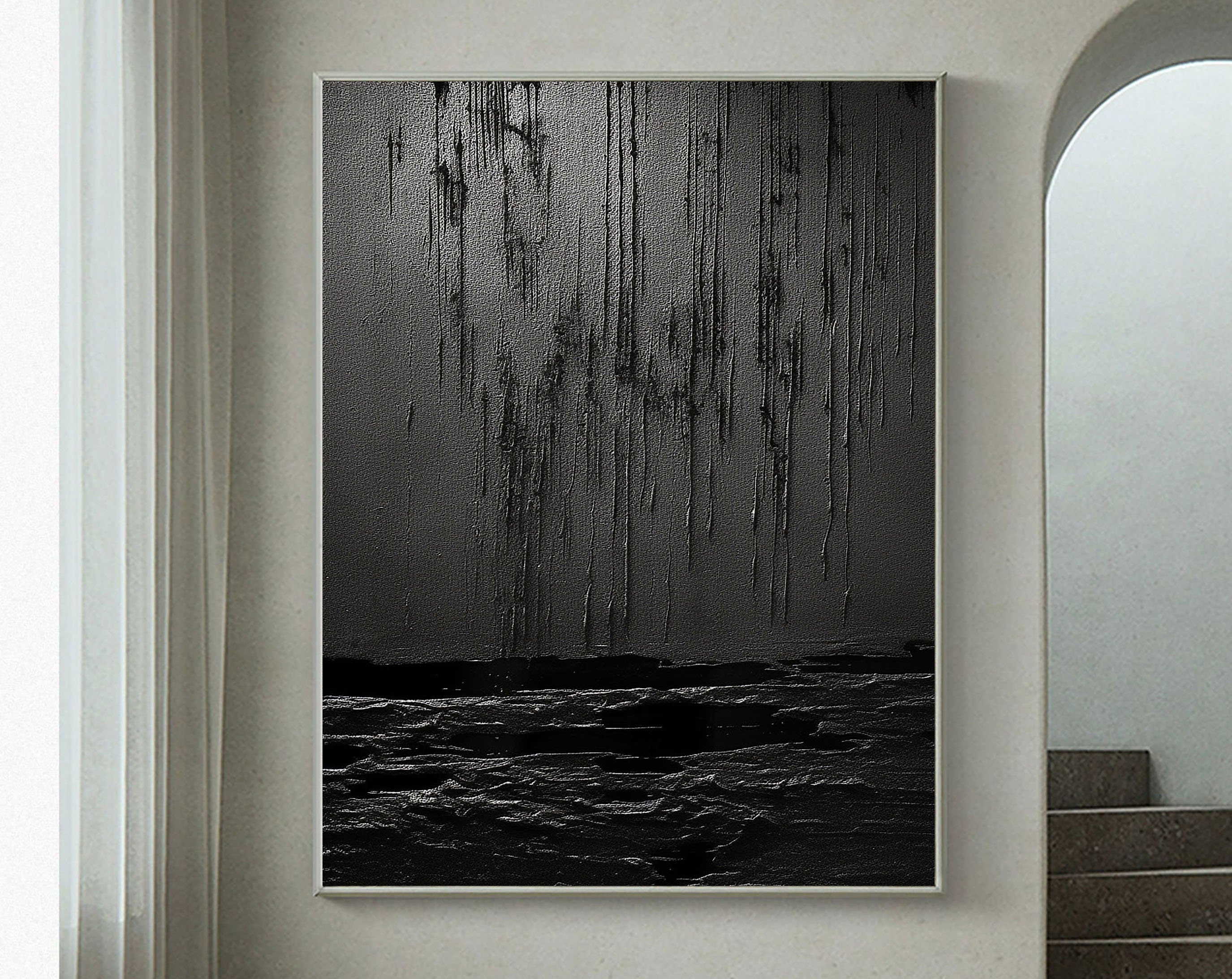 Black Minimalist Textured Painting Canvas #MZ031