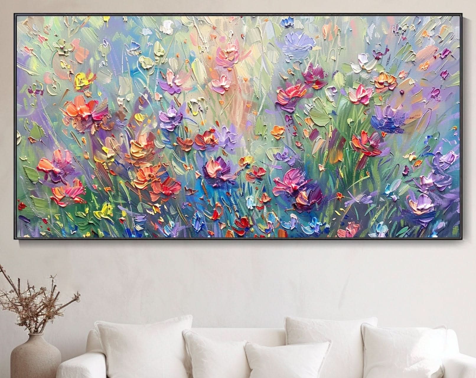 Vibrant Floral Abstract Painting for Living Room Wall Art #FT 009