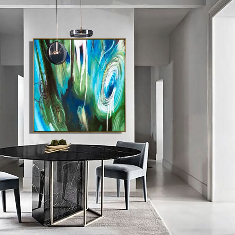 Abstraktes Gemälde Blau Abstraktes Gemälde Blaue und grüne Leinwandkunst Modernes Gemälde | 3D-Magie