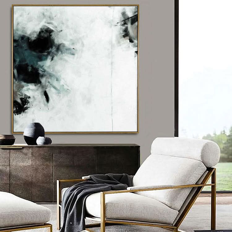 Schwarz-Weiß-Gemälde, Übergroßes Gemälde, Original-Ölgemälde, Zeitgenössisches Gemälde, Wanddekoration, Kunst | Hahn