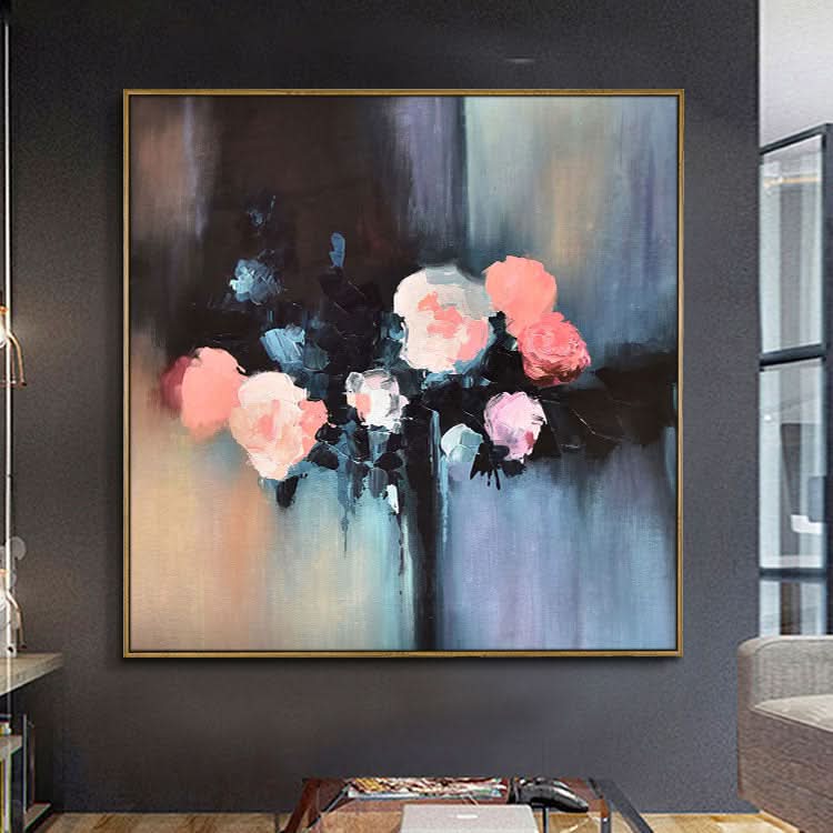 Schwarzes und rotes Ölgemälde, Originalgemälde, Acrylgemälde, Wandkunst, Leinwand | Blumen