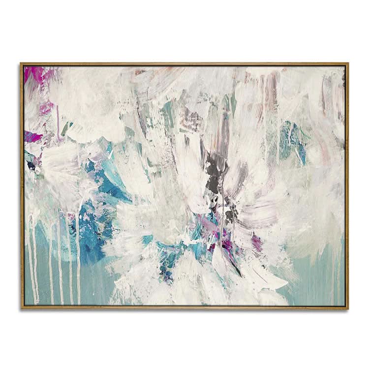 Beige Wandkunst Blaue Leinwandkunst Abstraktes Acrylgemälde | Phenix
