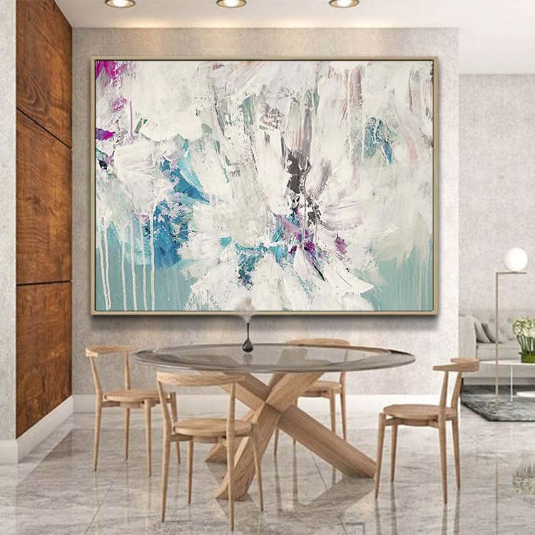 Beige Wandkunst Blaue Leinwandkunst Abstraktes Acrylgemälde | Phenix