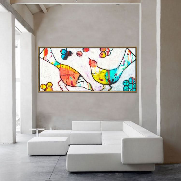 Vögel Handgemachtes Ölgemälde Hängende Wandkunst Große Leinwand Kunst Wohndekor Wandkunst Grünes Gemälde Original Kunstwerk Hellblaues Gemälde Modernes Gemälde | Futtersuchende Vögel