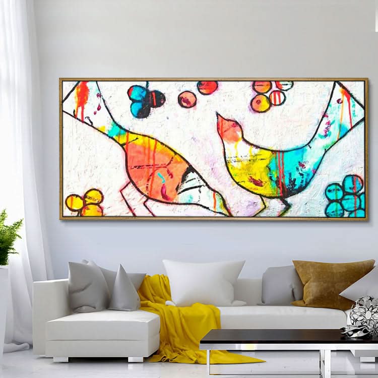 Vögel Handgemachtes Ölgemälde Hängende Wandkunst Große Leinwand Kunst Wohndekor Wandkunst Grünes Gemälde Original Kunstwerk Hellblaues Gemälde Modernes Gemälde | Futtersuchende Vögel