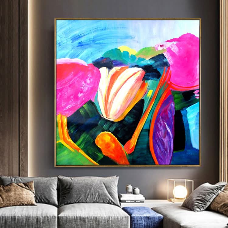 Yellow Painting Original Abstract Painting Contemporary Wall Painting Acrylic Abstract Art On Canvas | Cushaw flower