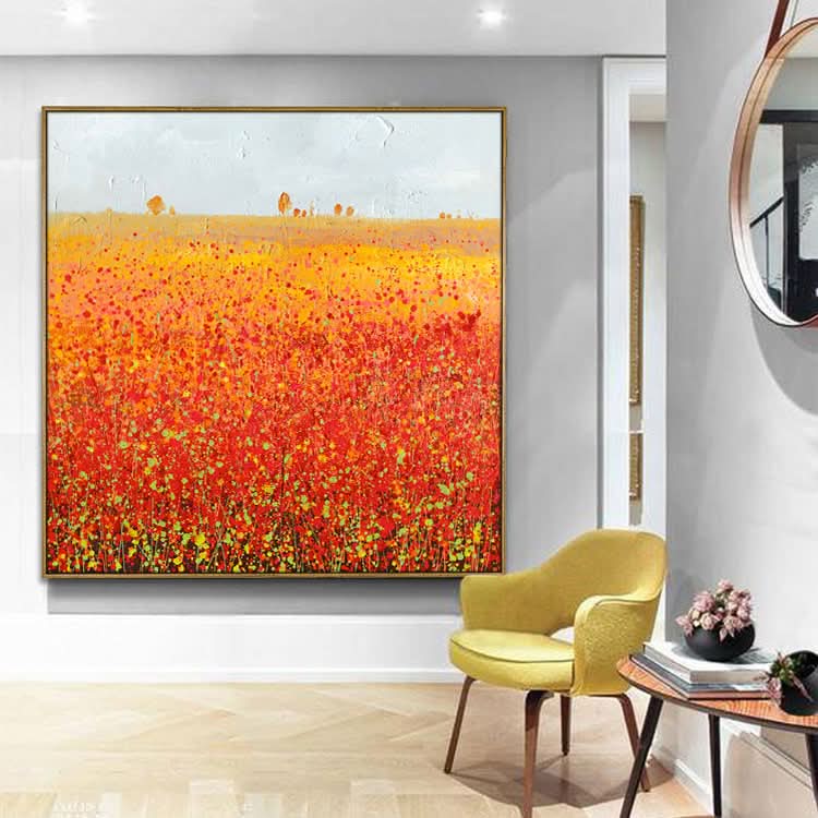 Rotes Gemälde, großes Gemälde, Leinwand, Handgemälde, Ölgemälde, Schlafzimmergemälde, modern | Blumenmeer