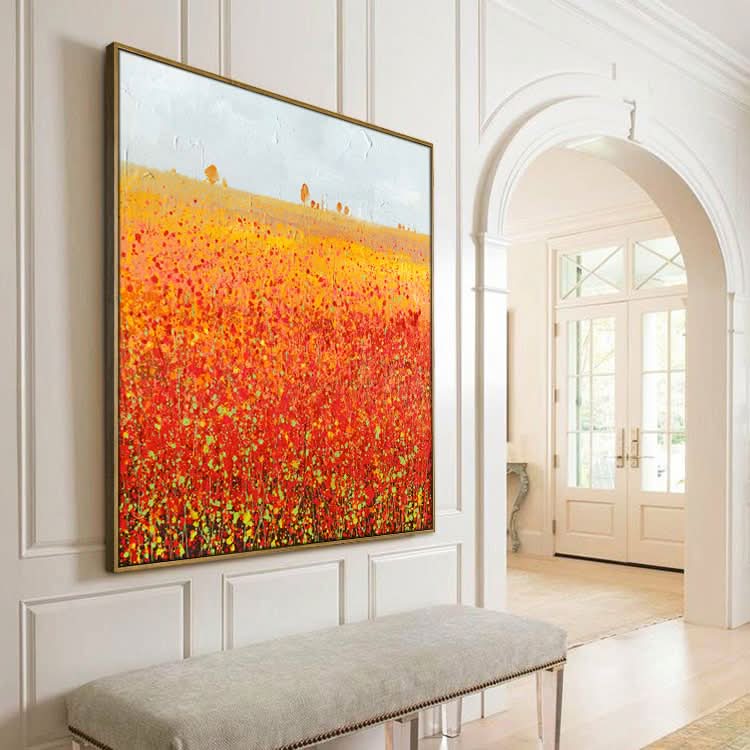 Rotes Gemälde, großes Gemälde, Leinwand, Handgemälde, Ölgemälde, Schlafzimmergemälde, modern | Blumenmeer