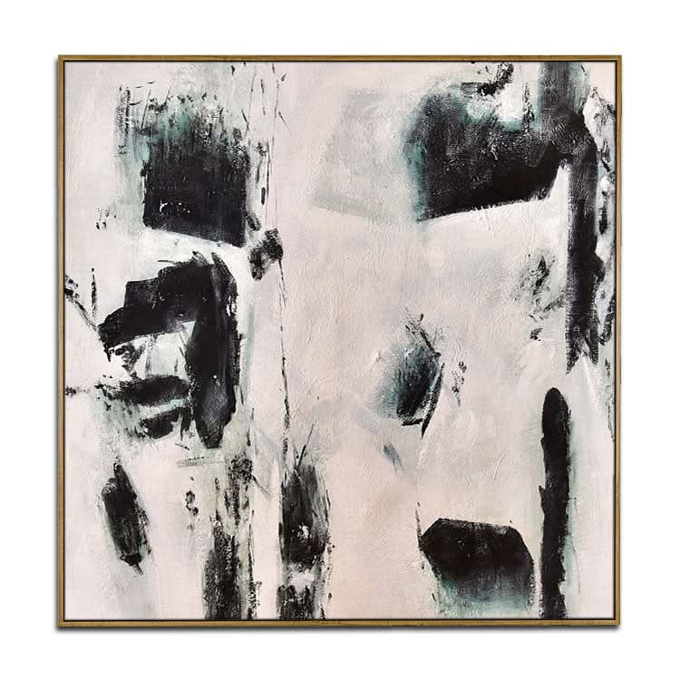 Schwarze abstrakte Kunst Weißes Gemälde Wohndekor Wandkunst Original Kunst Gemälde Großes Gemälde Leinwand Zeitgenössische Kunst | Hervorstehender Felsen