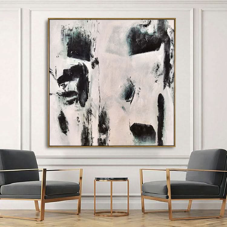 Schwarze abstrakte Kunst Weißes Gemälde Wohndekor Wandkunst Original Kunst Gemälde Großes Gemälde Leinwand Zeitgenössische Kunst | Hervorstehender Felsen