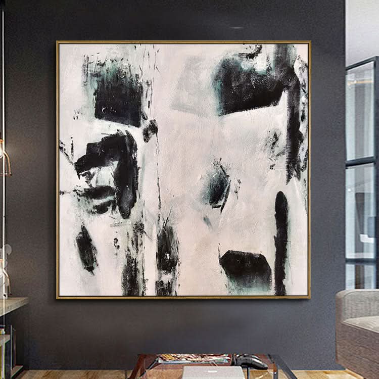Schwarze abstrakte Kunst Weißes Gemälde Wohndekor Wandkunst Original Kunst Gemälde Großes Gemälde Leinwand Zeitgenössische Kunst | Hervorstehender Felsen