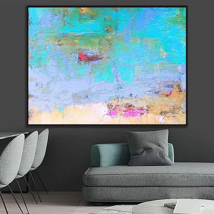 Abstraktes Gemälde, Original, großes Gemälde, Küstenlandschaftsgemälde, Strukturkunst, abstraktes Acrylgemälde auf Leinwand | Lotusteich
