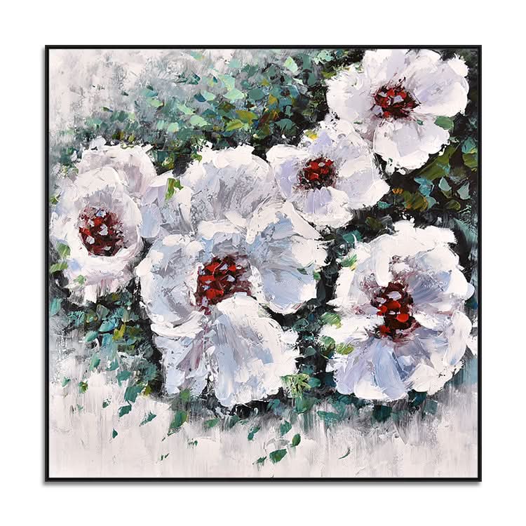 Großes abstraktes Acrylgemälde, weißes Gemälde, Blattgemälde, Original-Kunstgemälde | Blumen