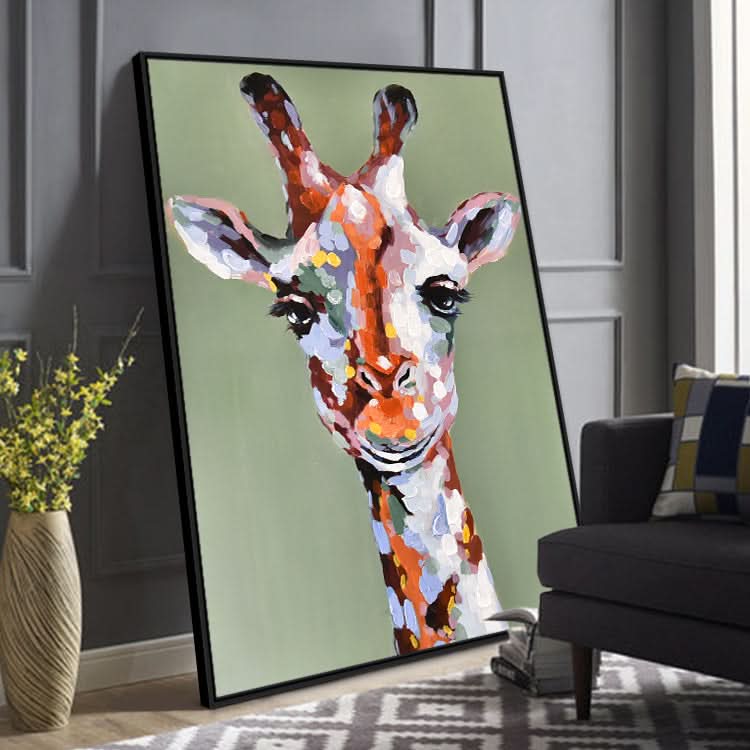 Die schöne Giraffe - handgefertigtes Tierkunst-Giraffe-Ölgemälde auf Leinwand, Kunstdruck