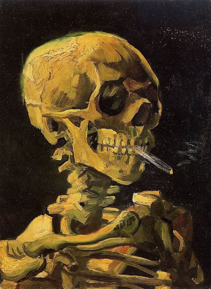 Totenkopf raucht eine Zigarette