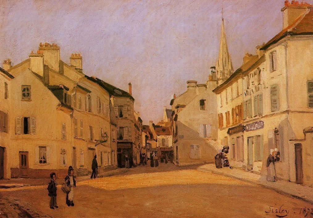 Platz in Argenteuil, auch bekannt als Rue De La Chaussee – Handgemaltes Landschaftsgemälde, Stadtbild, Leinwandbild