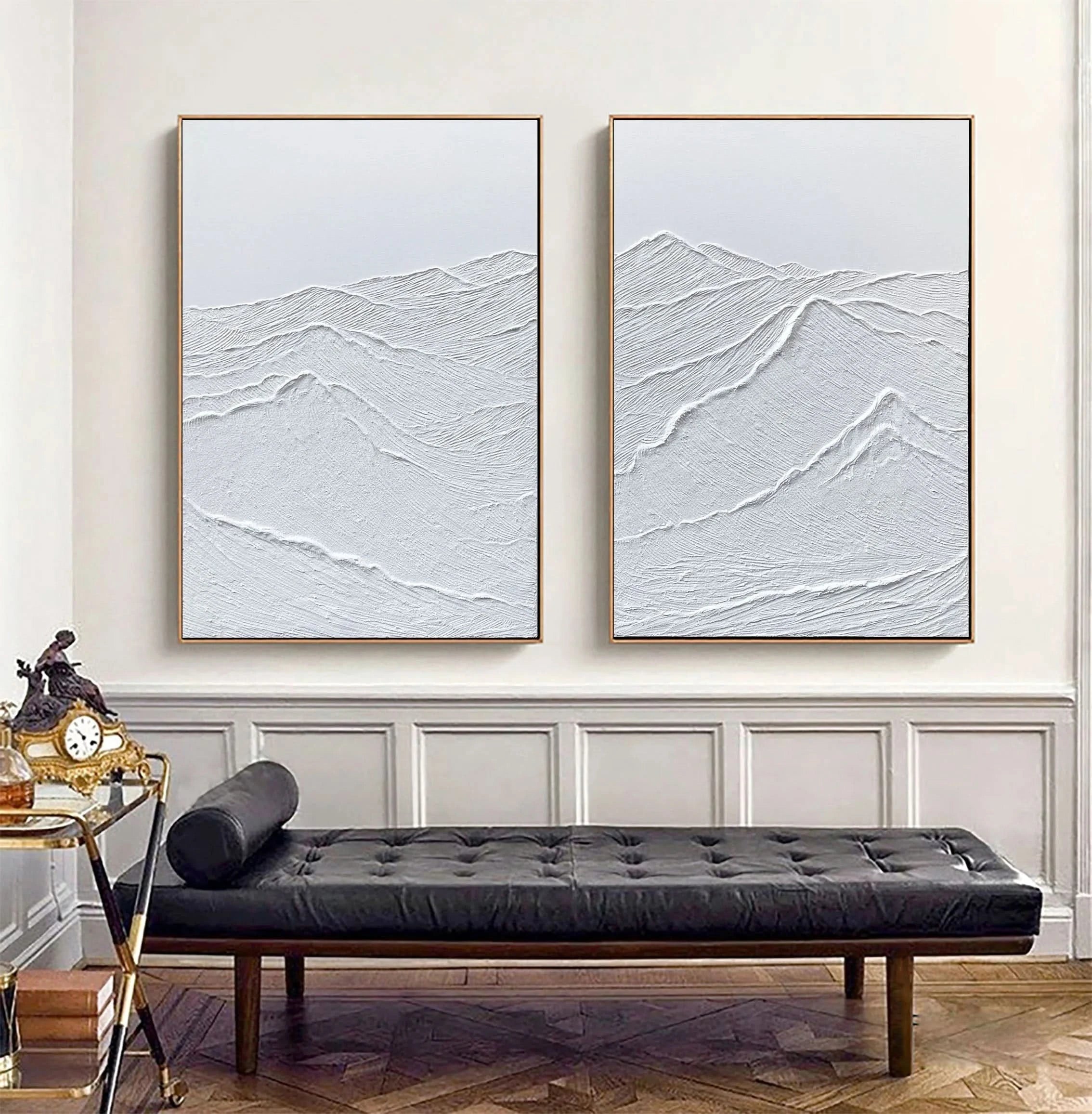 Set of 2 White Textured Plaster Painting for Bedroom/Living Room