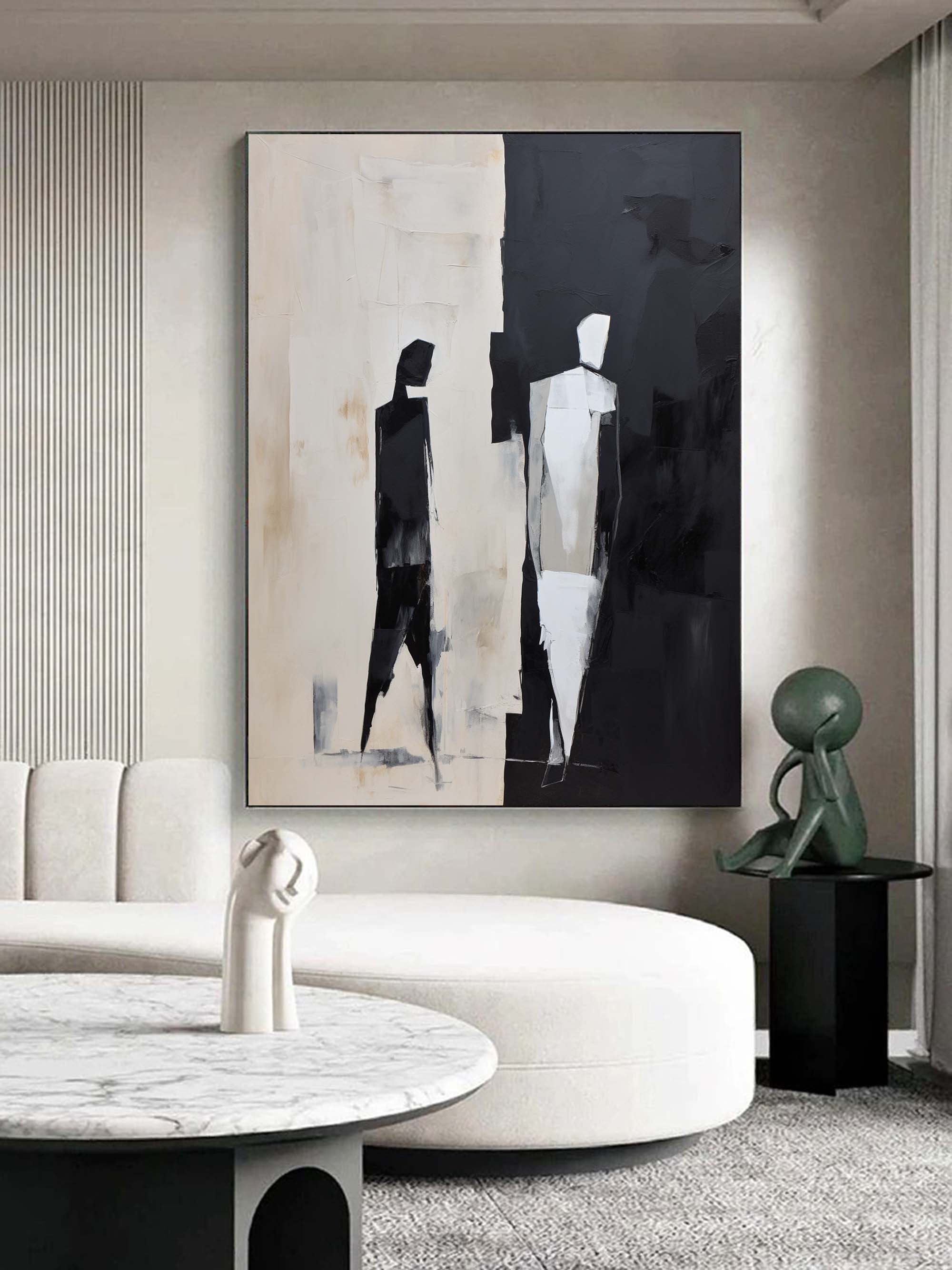 Black and Beige Minimalist Wall Art Decor Black and Beige Minimalist Art People Back Abstract Art Black and Beige Abstract Canvas Painting