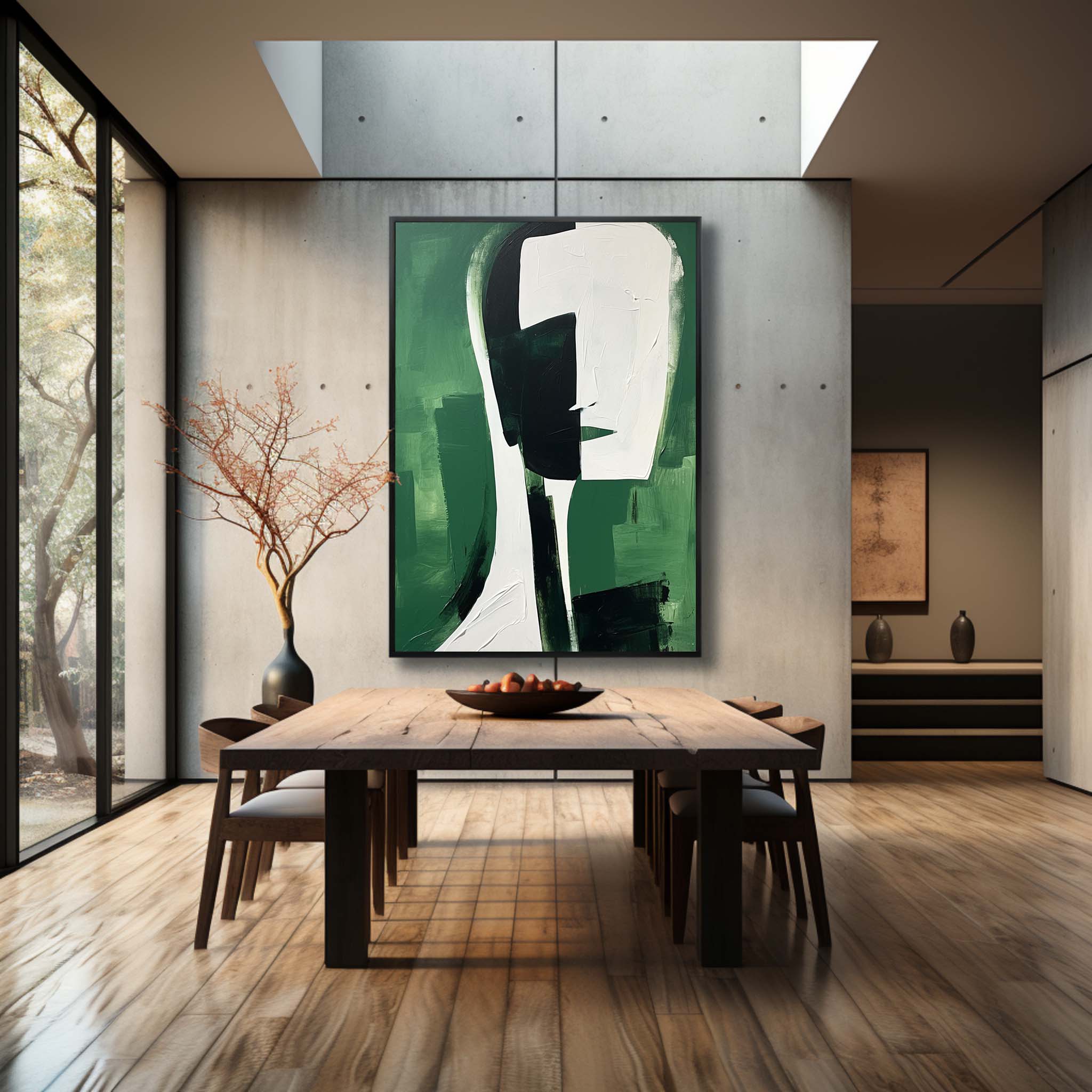 Large Green and White Contemporary Abstract Canvas Art Green and White Texture Wall Painting