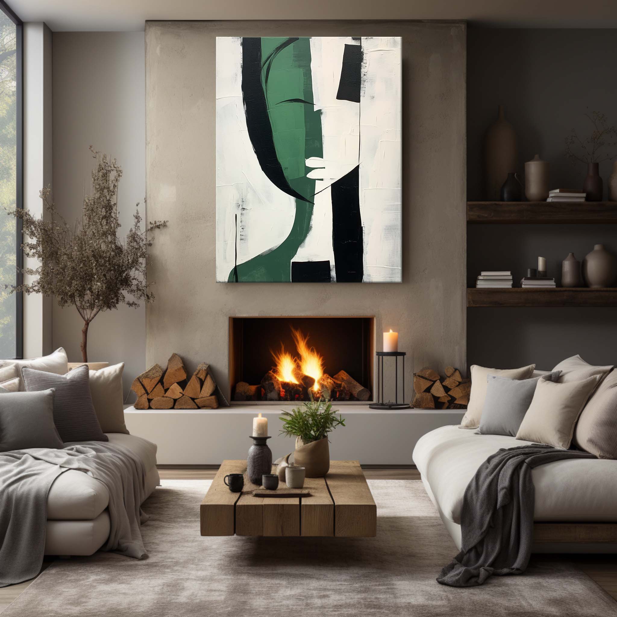 Green And White Minimalist Abstract Art On Canvas Green And White Minimalist Wall Hanging Painting