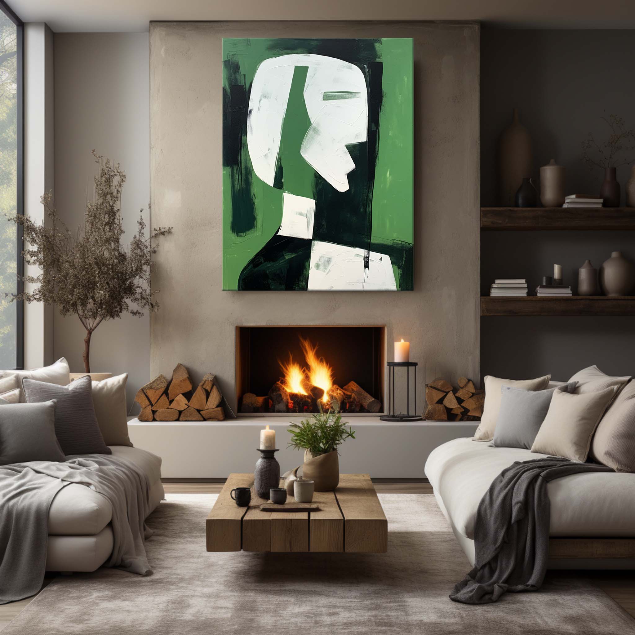 Green And White Contemporary Minimalist Canvas Art Abstraction Green And White Textured Painting