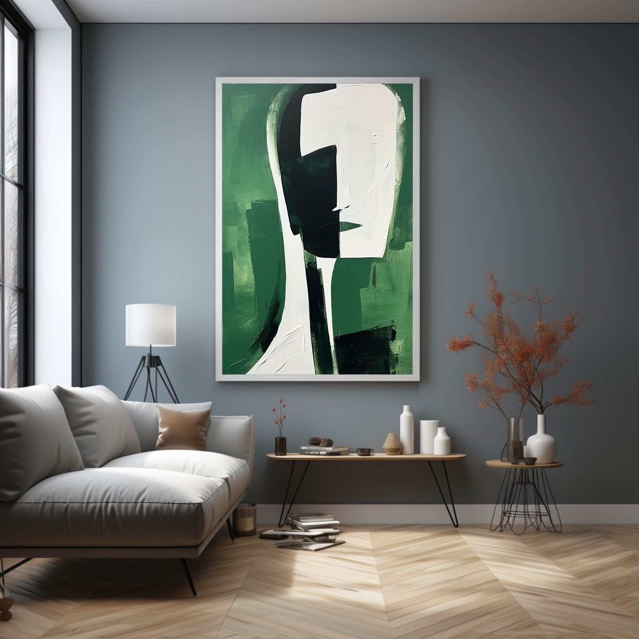 Large Green and White Contemporary Abstract Canvas Art Green and White Texture Wall Painting