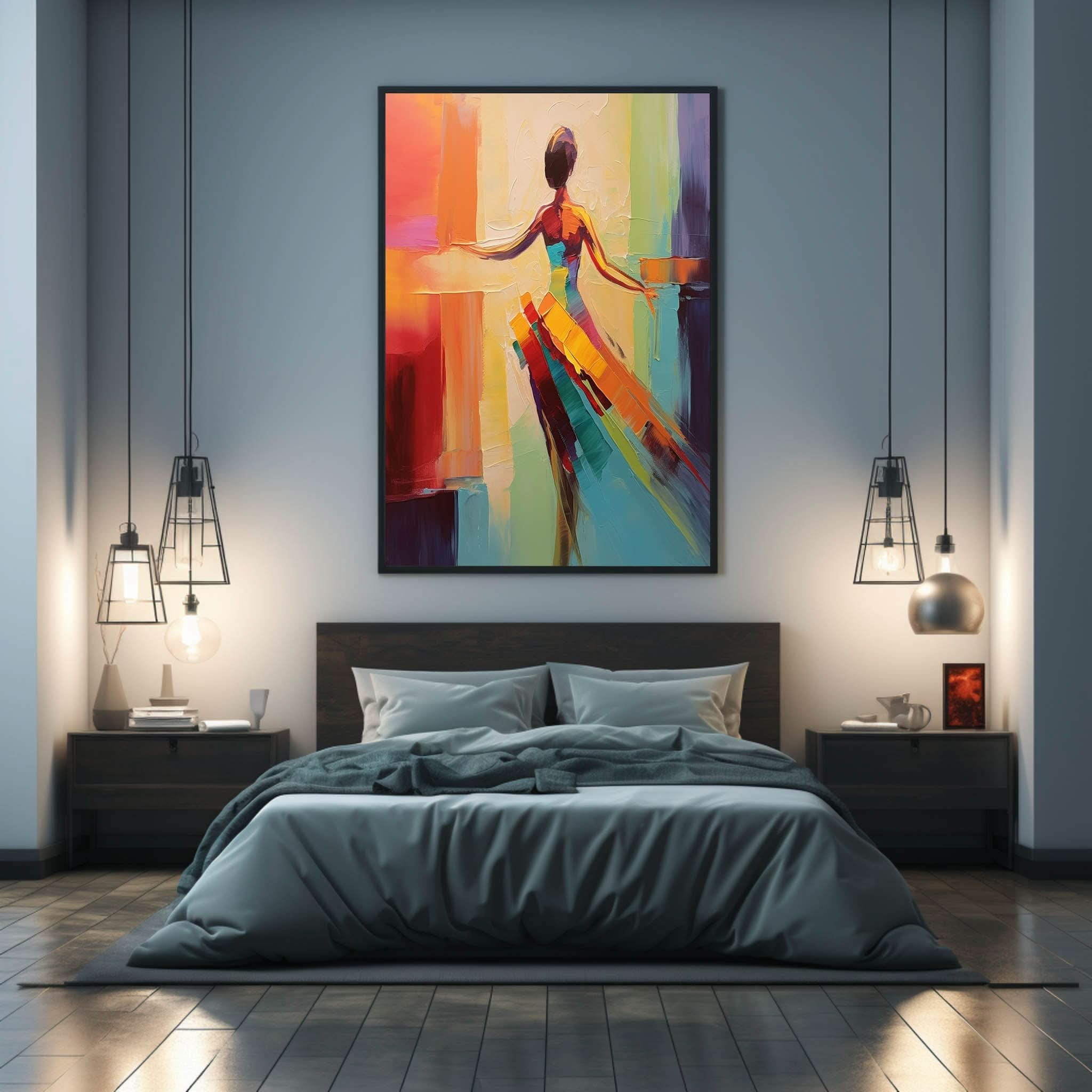 Large Elegant Girl Dancer Palette Canvas Painting Dancing Woman Texture Art Bedroom Decor Painting