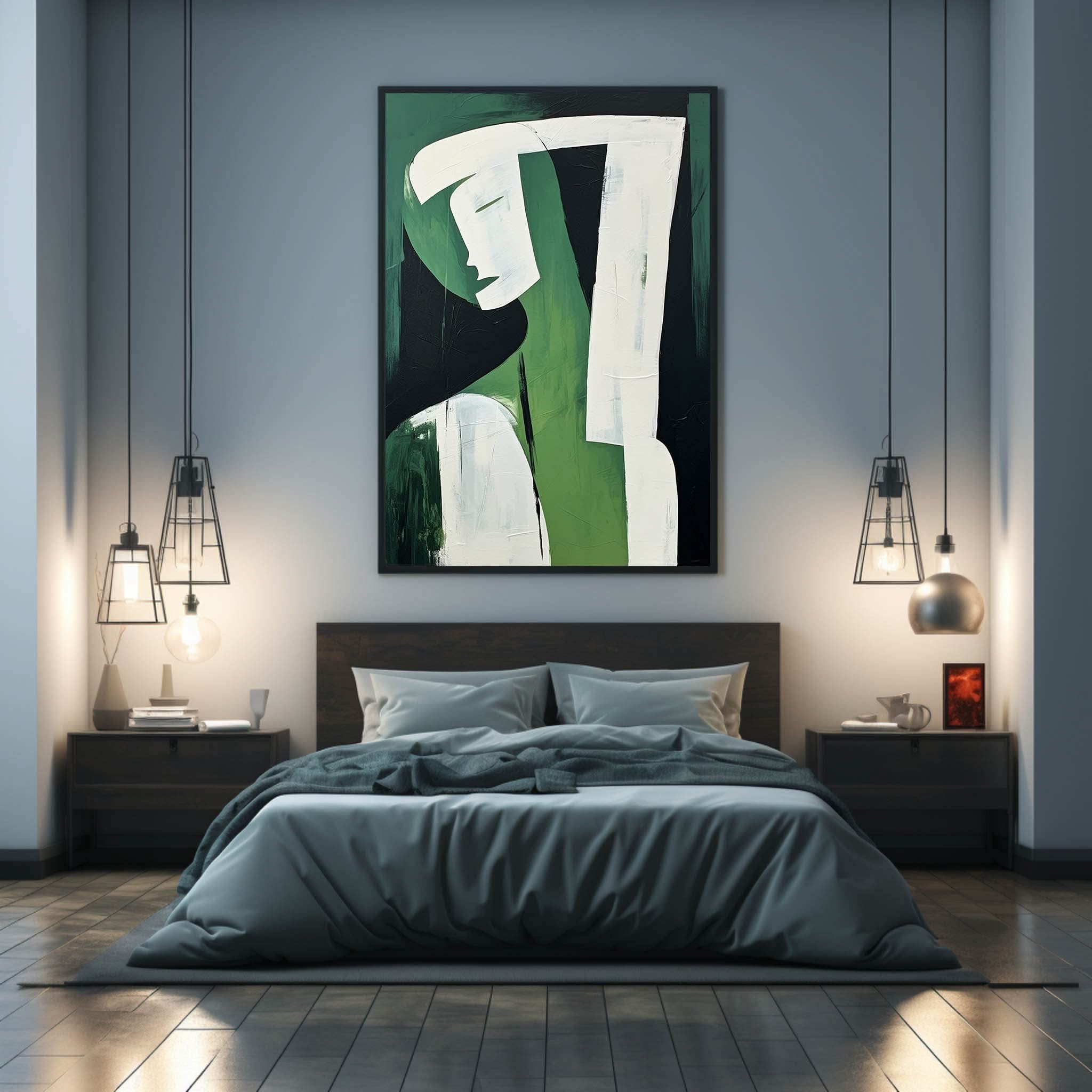 Large White and Green Minimalistic Abstract Wall Art Abstract Woman Art on Canvas Original Artist