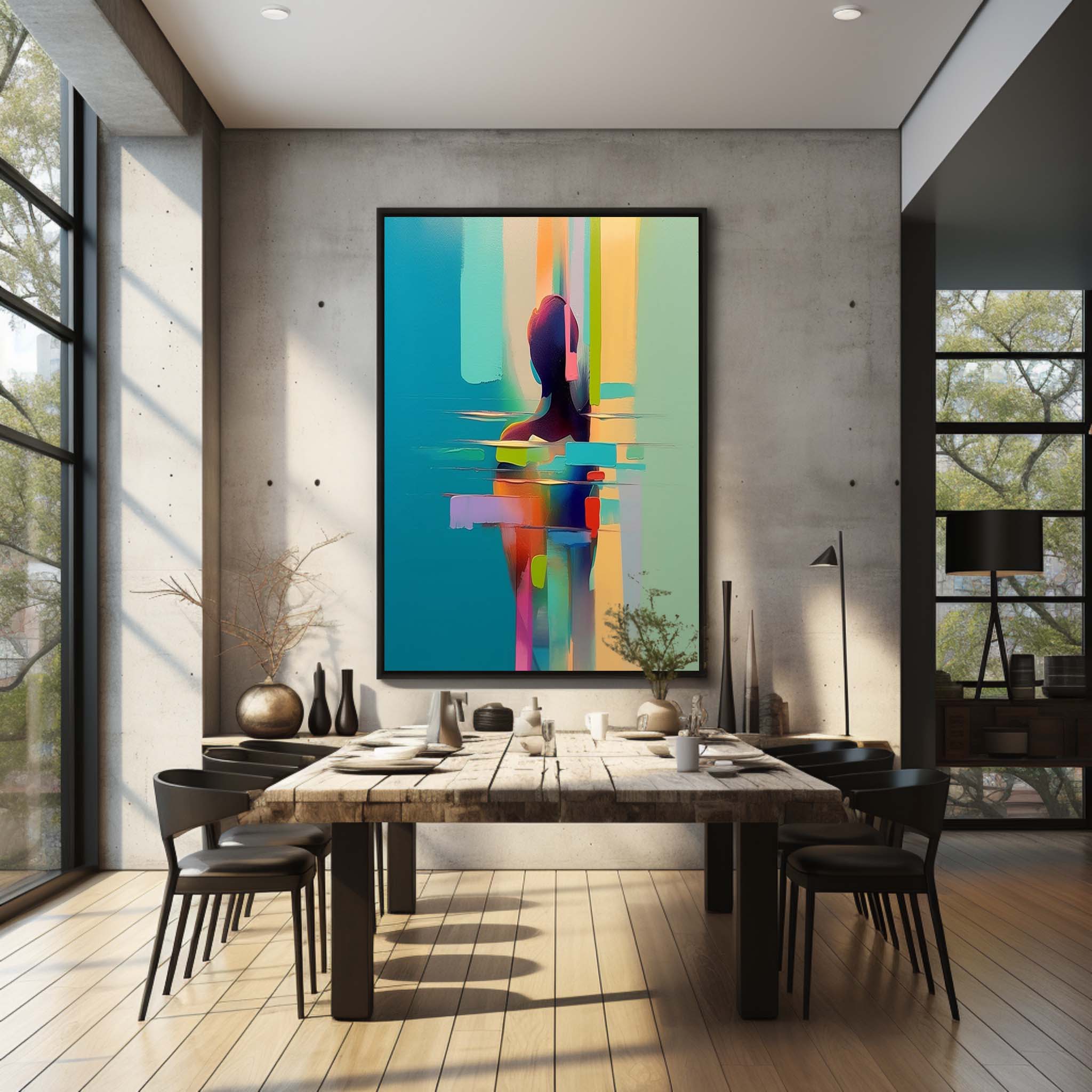 Colorful Abstract Woman Back View Canvas Art Palette Wall Art Entrance Abstract Decor Wall Painting