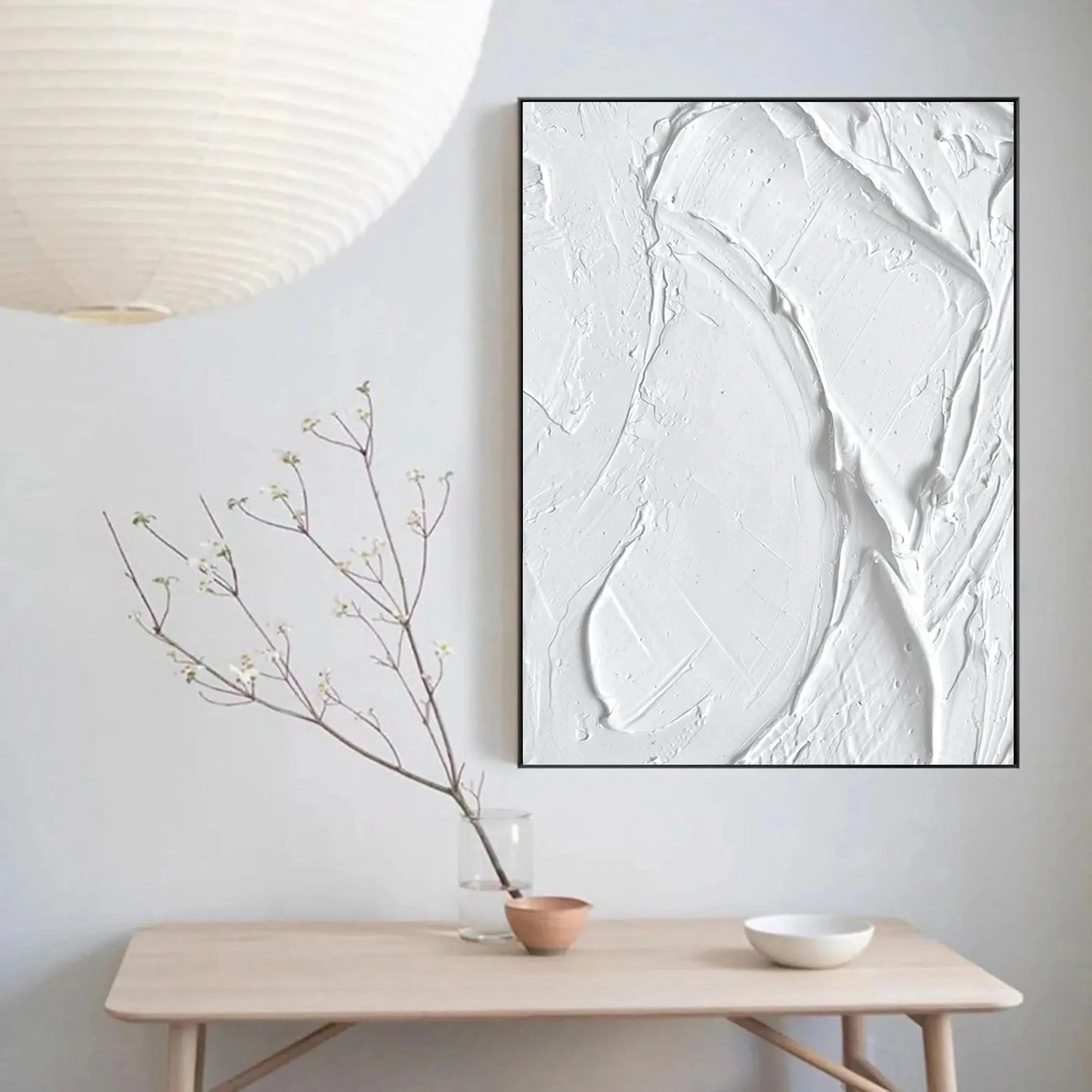 White 3D Textured Plaster Art Painting on Canvas Minimalist Room Decor