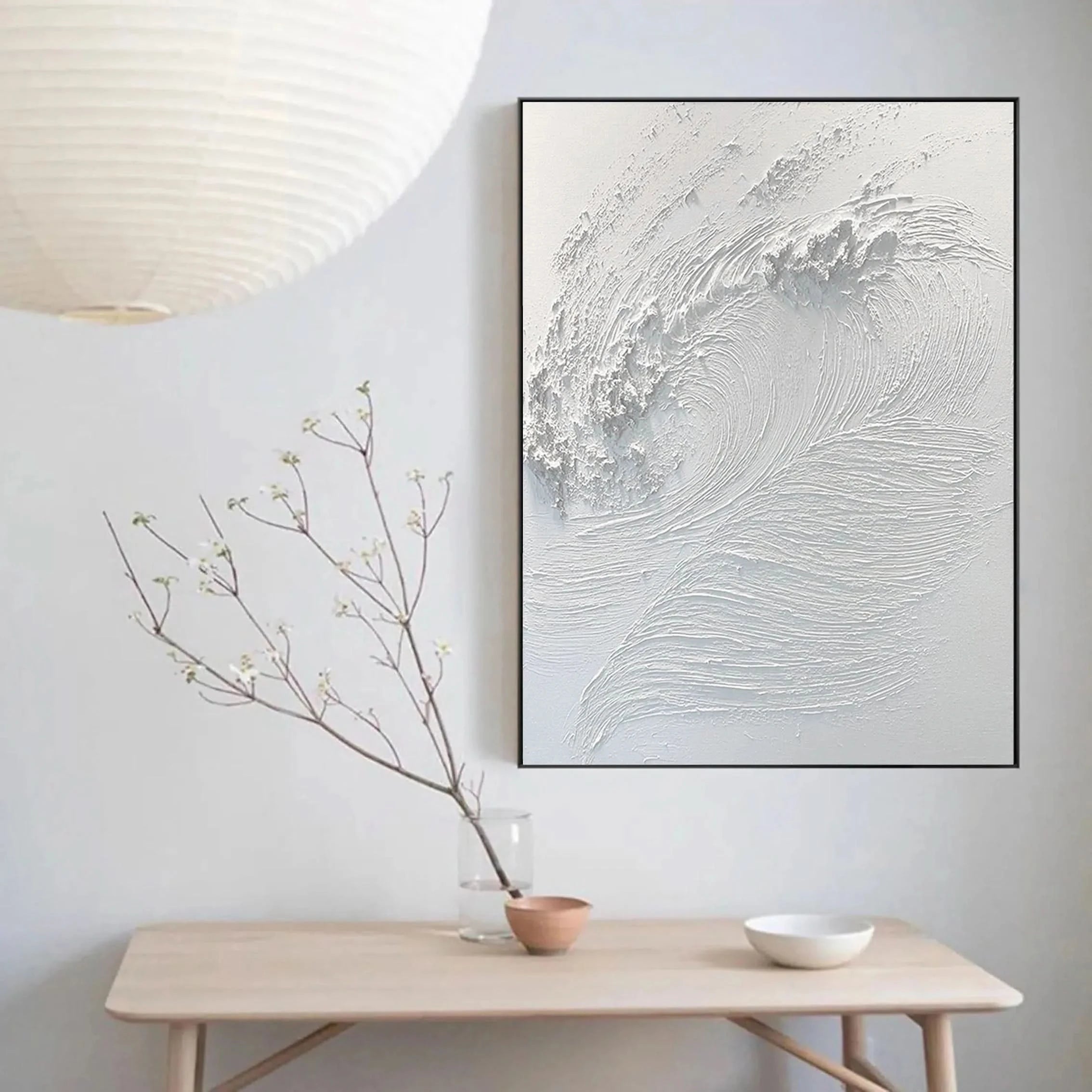 White 3D Textured Plaster Wall Art Surf Art Abstract Handcrafted Painting Minimalist Home Decor